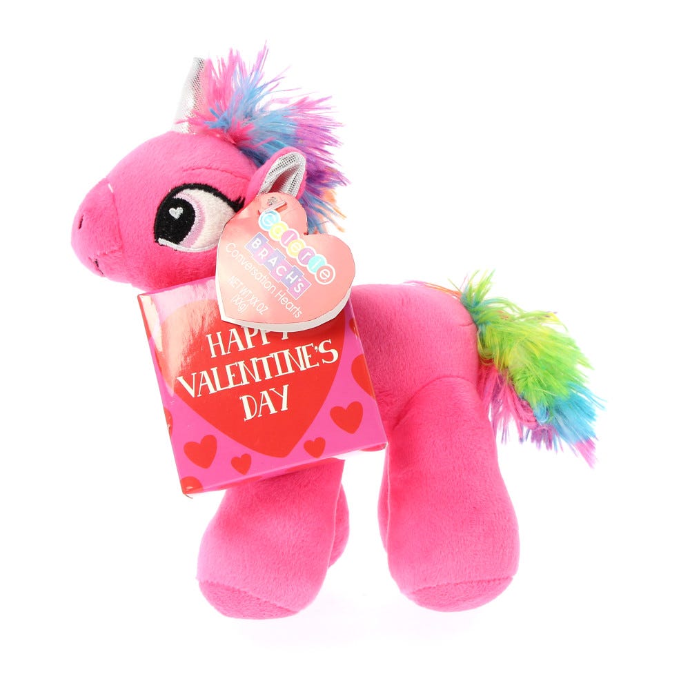 Unicorn Stuffed Animal with Candy Conversation Hearts 